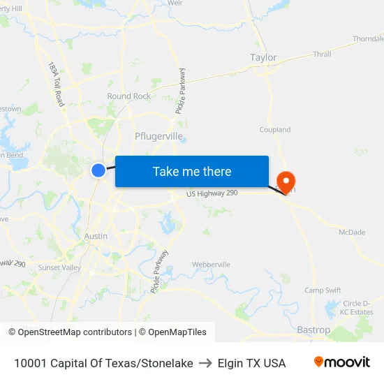10001 Capital Of Texas/Stonelake to Elgin TX USA map