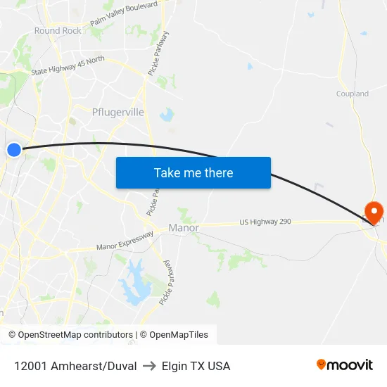 12001 Amhearst/Duval to Elgin TX USA map