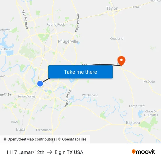 1117 Lamar/12th to Elgin TX USA map