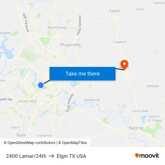2400 Lamar/24th to Elgin TX USA map
