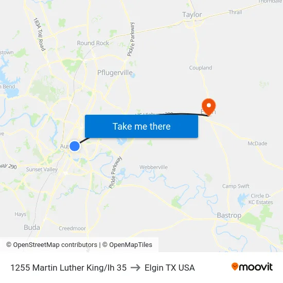 1255 Martin Luther King/Ih 35 to Elgin TX USA map