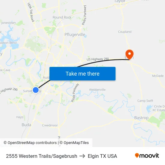 2555 Western Trails/Sagebrush to Elgin TX USA map