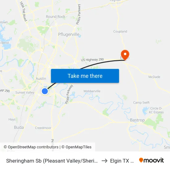 Sheringham Sb (Pleasant Valley/Sheringham) to Elgin TX USA map