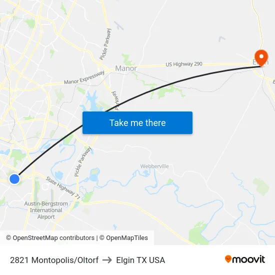 2821 Montopolis/Oltorf to Elgin TX USA map