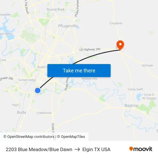 2203 Blue Meadow/Blue Dawn to Elgin TX USA map