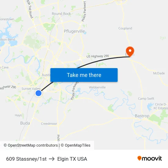 609 Stassney/1st to Elgin TX USA map