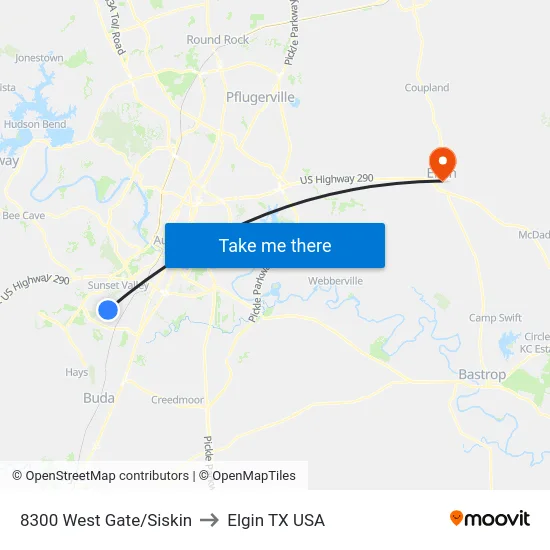 8300 West Gate/Siskin to Elgin TX USA map