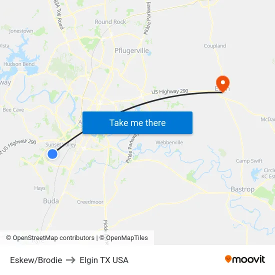 Eskew/Brodie to Elgin TX USA map