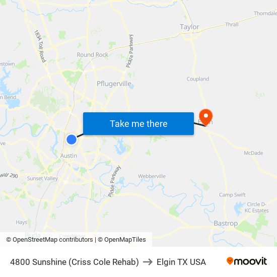 4800 Sunshine (Criss Cole Rehab) to Elgin TX USA map