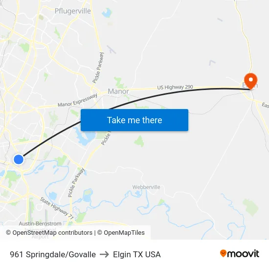 961 Springdale/Govalle to Elgin TX USA map
