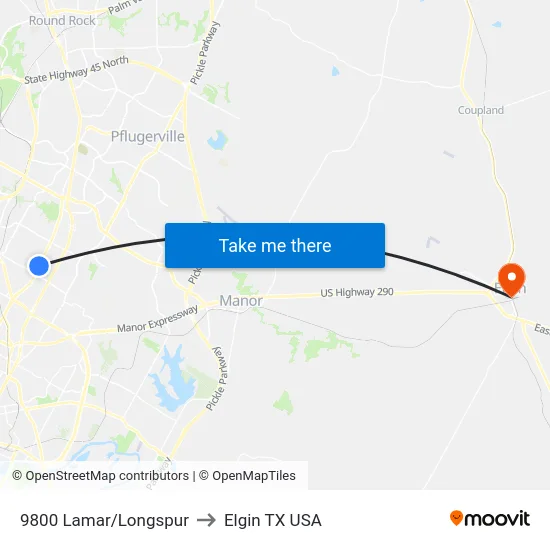 9800 Lamar/Longspur to Elgin TX USA map