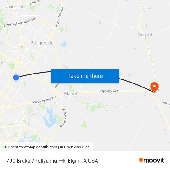 700 Braker/Pollyanna to Elgin TX USA map