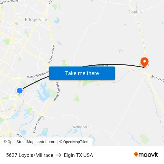 5627 Loyola/Millrace to Elgin TX USA map