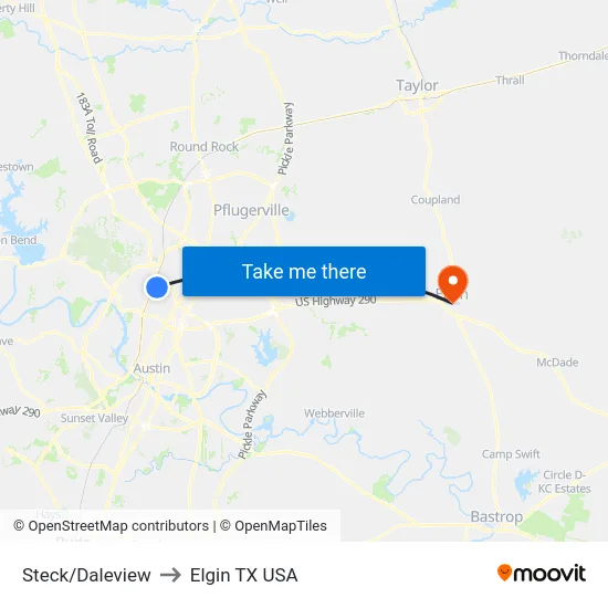 Steck/Daleview to Elgin TX USA map