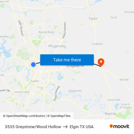 3535 Greystone/Wood Hollow to Elgin TX USA map