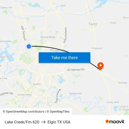Lake Creek/Fm 620 to Elgin TX USA map
