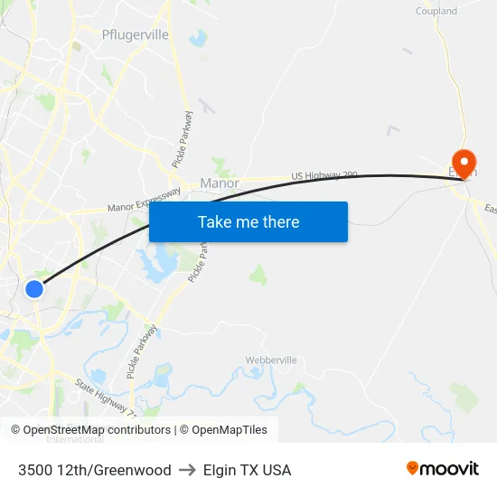 3500 12th/Greenwood to Elgin TX USA map