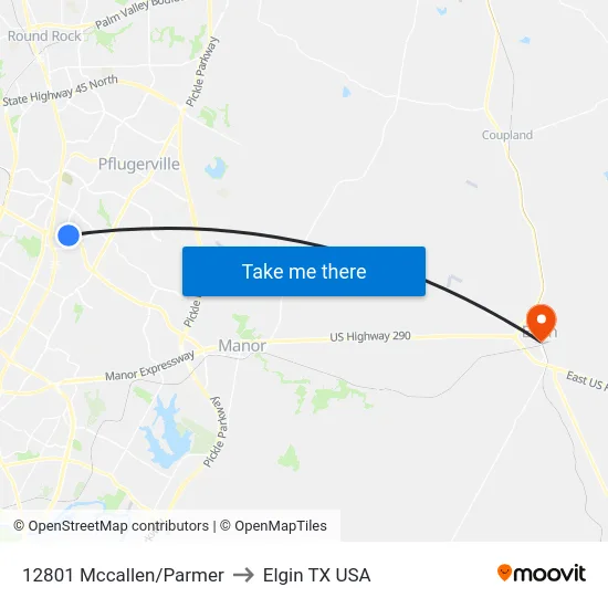 12801 Mccallen/Parmer to Elgin TX USA map