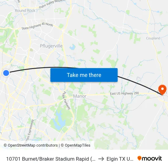 10701 Burnet/Braker Stadium Rapid (Nb) to Elgin TX USA map
