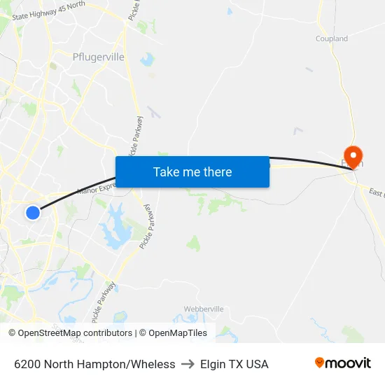 6200 North Hampton/Wheless to Elgin TX USA map