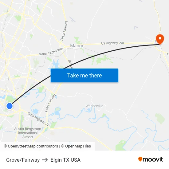 Grove/Fairway to Elgin TX USA map