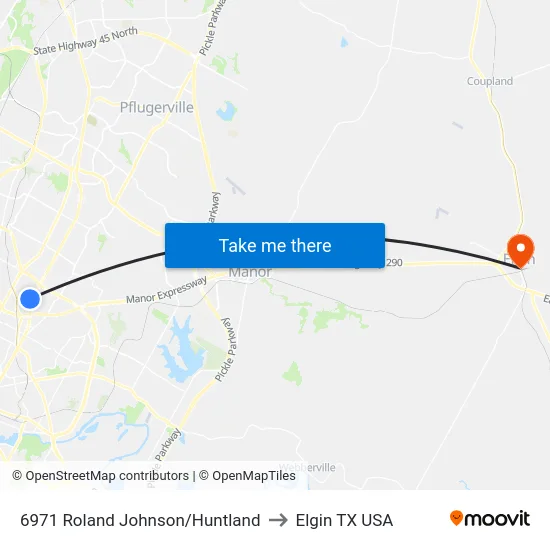 6971 Roland Johnson/Huntland to Elgin TX USA map