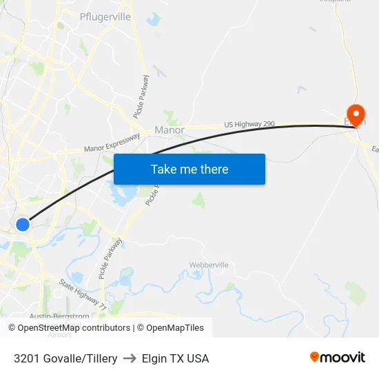 3201 Govalle/Tillery to Elgin TX USA map