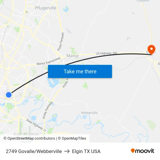 2749 Govalle/Webberville to Elgin TX USA map