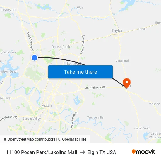 11100 Pecan Park/Lakeline Mall to Elgin TX USA map