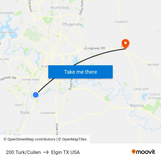 200 Turk/Cullen to Elgin TX USA map