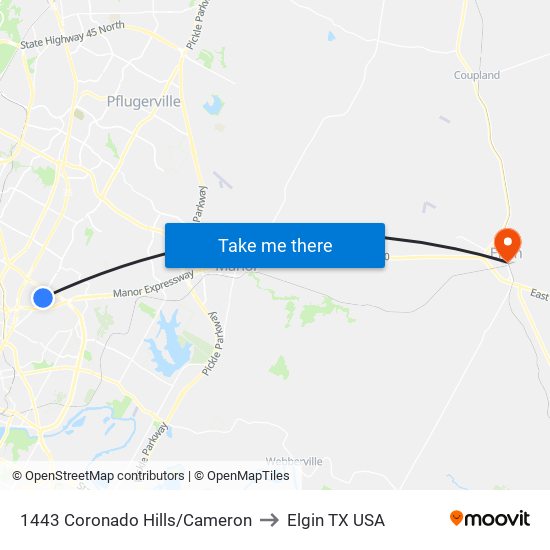 1443 Coronado Hills/Cameron to Elgin TX USA map