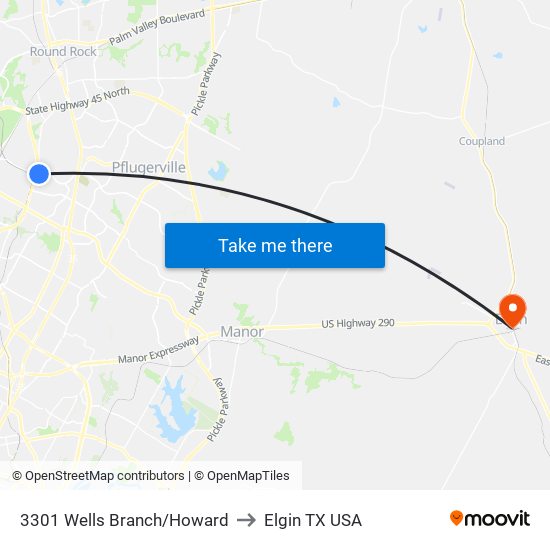 3301 Wells Branch/Howard to Elgin TX USA map