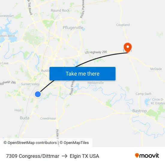 7309 Congress/Dittmar to Elgin TX USA map