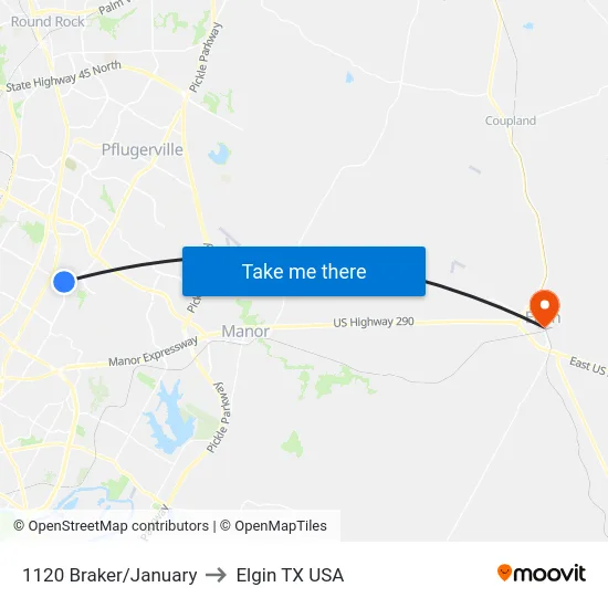 1120 Braker/January to Elgin TX USA map