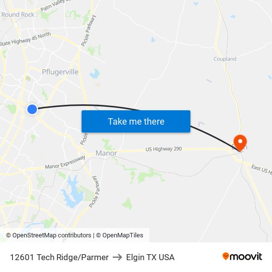 12601 Tech Ridge/Parmer to Elgin TX USA map