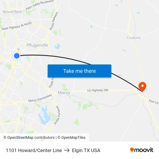 1101 Howard/Center Line to Elgin TX USA map