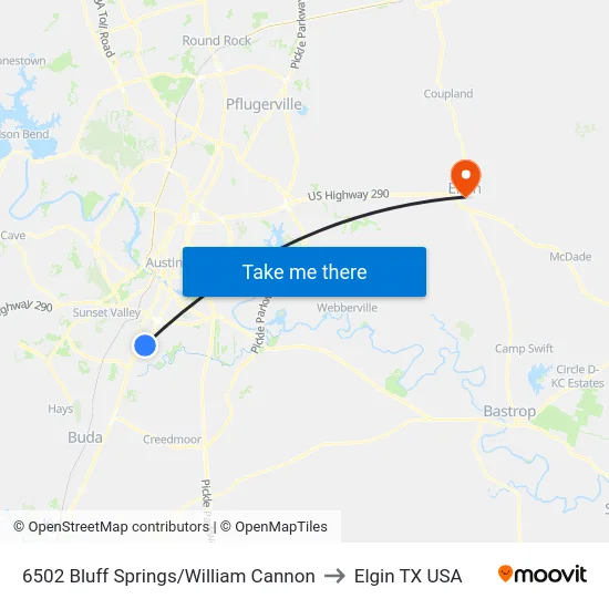 6502 Bluff Springs/William Cannon to Elgin TX USA map