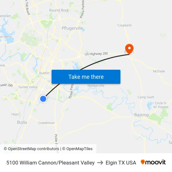 5100 William Cannon/Pleasant Valley to Elgin TX USA map