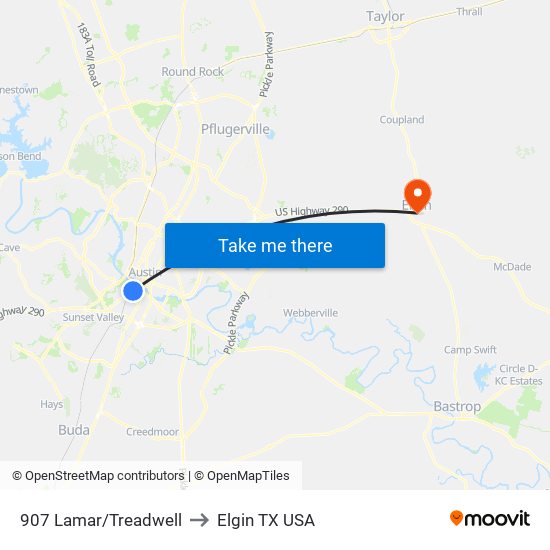 907 Lamar/Treadwell to Elgin TX USA map