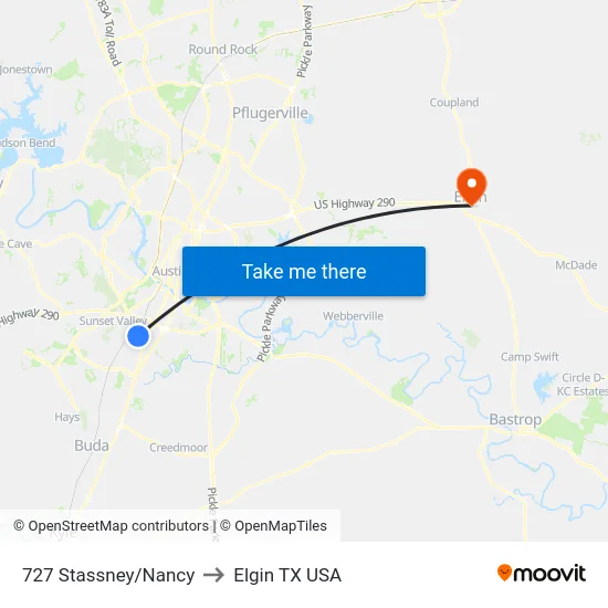 727 Stassney/Nancy to Elgin TX USA map