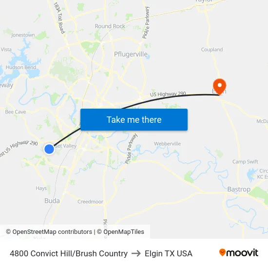 4800 Convict Hill/Brush Country to Elgin TX USA map