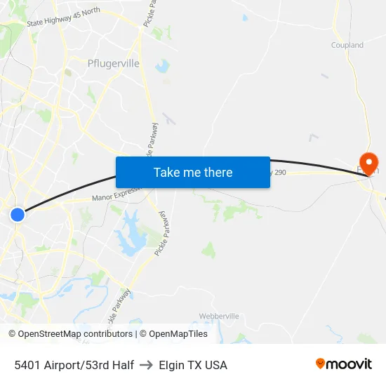 5401 Airport/53rd Half to Elgin TX USA map