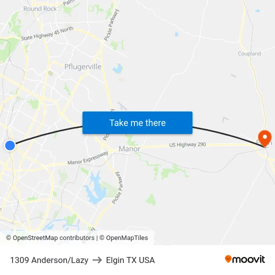 1309 Anderson/Lazy to Elgin TX USA map