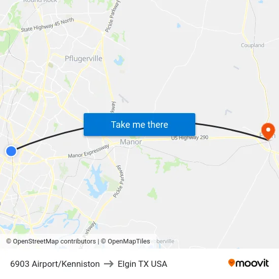 6903 Airport/Kenniston to Elgin TX USA map