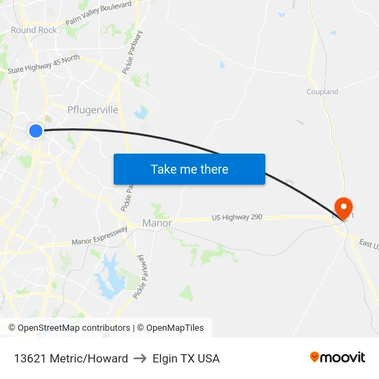 13621 Metric/Howard to Elgin TX USA map