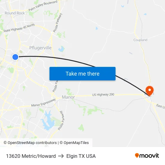 13620 Metric/Howard to Elgin TX USA map