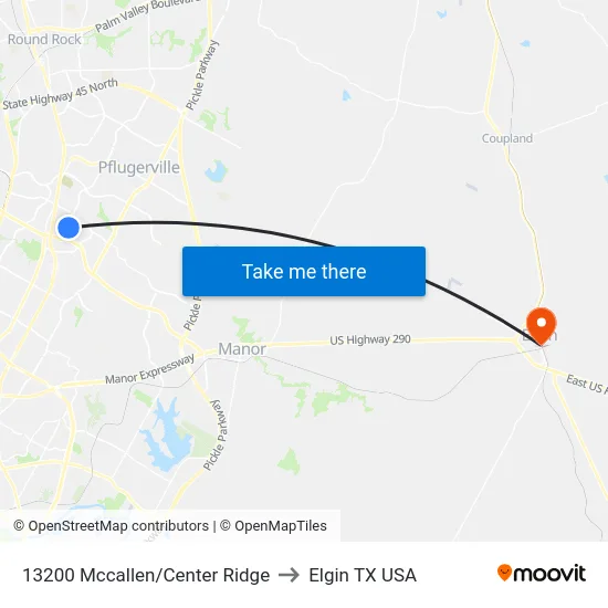 13200 Mccallen/Center Ridge to Elgin TX USA map