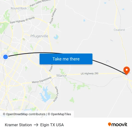 Kramer Station to Elgin TX USA map