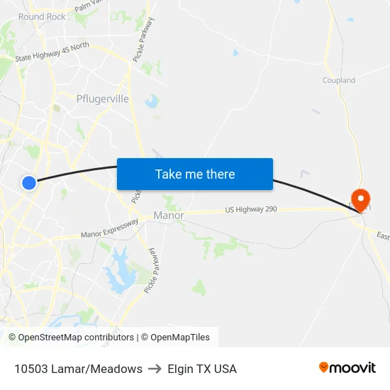10503 Lamar/Meadows to Elgin TX USA map