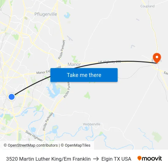 3520 Martin Luther King/Em Franklin to Elgin TX USA map